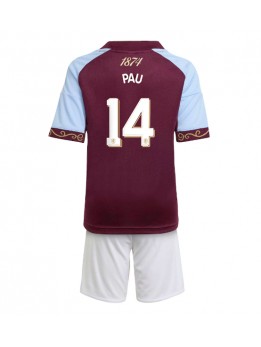 Billige Aston Villa Pau Torres #14 Hjemmedraktsett Barn 2025-26 Kortermet (+ Korte bukser)